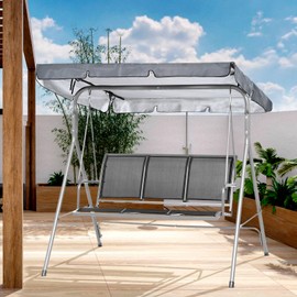 Alishomtll Hollywoodschaukel Dachbezug 210x145cm, 420D Oxford Universal Hollywoodschaukel Sonnendach 3 Sitzer, Wasserdicht Dach für Hollywoodschaukel, UV-Schutz Ersatzdach für Gartenschaukel, Grau