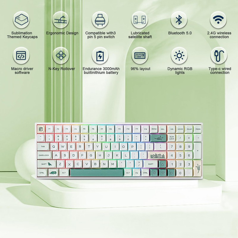 BOYI TK96 96% RGB Hot Swappable Triple Mode Keyboard,2.4Ghz/BT 5.0/Wired