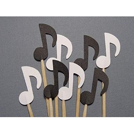 Small Black and White Music Note Cupcake Toppers - Food Picks - Party Picks - Appetizer Picks (Set of 24)