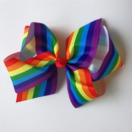 Rainbow Hair Bow for Baby Girls Ribbon Hair Clip Alligator Clips ZFJ25 (8Inch Colorful)