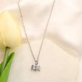 Book Lover Necklace Book Pendant Necklace Reading Jewelry Book Club Gift Reading Lover Gift Librarian Gift Bookworm Gift (silver)
