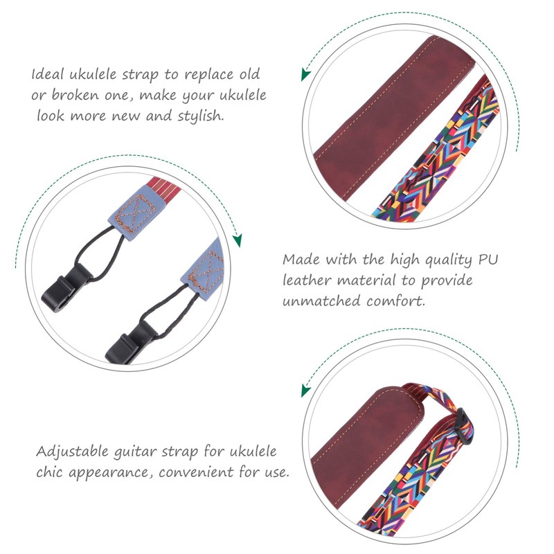 EXCEART Ethnic Style No Drilling Ukulele Strap Adjustable Double J