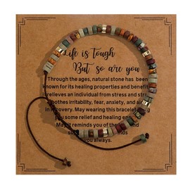Healing Crystal Beaded Stretch Bracelet Life is Tough But So are You Bracelet with Meanningful Card Natural Stone Inspirational Bracelet for Women Men Get Well Soon Gifts Friendship Jewelry﻿-Style 1