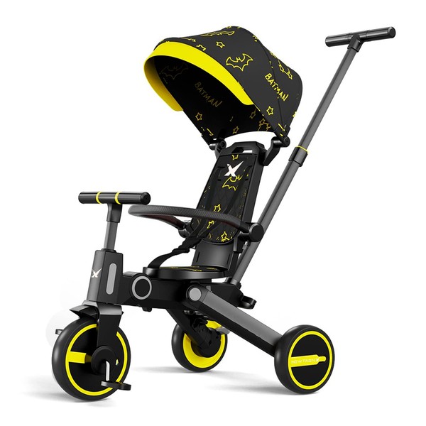 NewtronX Adventure Pro Summer Edition - Foldable Tricycle for Toddlers-Big Canopy, Basket,Travel Backpack and Parent Bag - Toddler Tricycle for Ages 10 Months to 5 Years (Batman/Black)