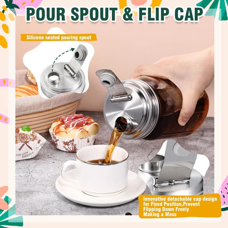 Baderke 4 Pcs Stainless Steel Mason Jar Pour Spout Lid