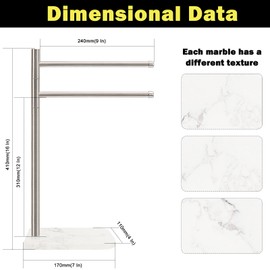 Winmien Standing Hand Towel Holder, Hand Towel Stand with Marble Base, 304 Stainless Steel Towel Rack with 2 Swivel Arm, Countertop Stand Towel Ring Towel Bar for Bathroom (Brushed Nickel, Square)