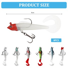 DOOCECIY 8 Pcs Fishing Lures Pike and Perch, 9cm Big Soft Pike Lure with 2 Luminous Lure