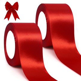 GXFCING Satin Ribbon, Red, 50 mm, 46 Metres, Gift Ribbon, Wide Ribbon, Red Fabric Ribbon, Decorative Ribbon for Gift Wrapping, Christening, Birthday, Wedding, Christmas