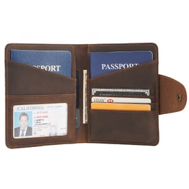 Polare Full Grain Leather Slim and Soft RFID Blocking wallet For Men Snap Bifold Travel Wallet Passport Holders 2 Passports (Dark Brown)