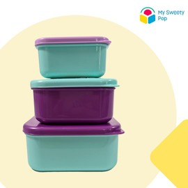 My sweety pop - Set of 3 Unicorn Lunch Boxes - Stackable Lunch Box 11.5 cm - Children - Crib, Nursery, School, Holiday - Blue/Purple