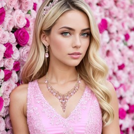 EVER FAITH Statement Jewellery Set for Women Crystal Flower Round Teardrop Bridal Necklace Dangle Earrings and Bracelet Set Clear Gold Tone, Crystal