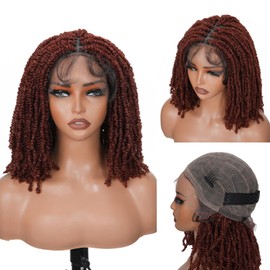 Full Lace Fluffy Braided Wig Short Twist Wig with Baby Hair 1B350