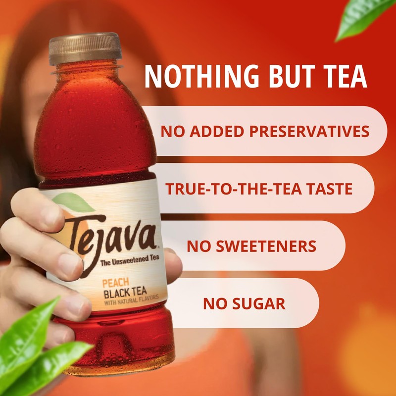 Tejava Peach Black Tea, 6 Pack 16.9 oz PET, Unsweetened,