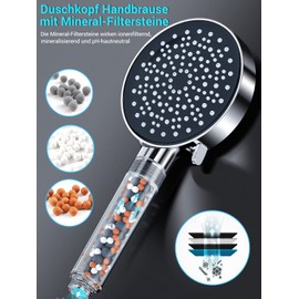 YEAUPE Shower Head Water-Saving 7.5 L/Min, Rain Shower Head with Filter, Pressure Increasing, Shower Head with 6 Jet Types, Economy Shower Head (Shower Head without Hose), Chrome