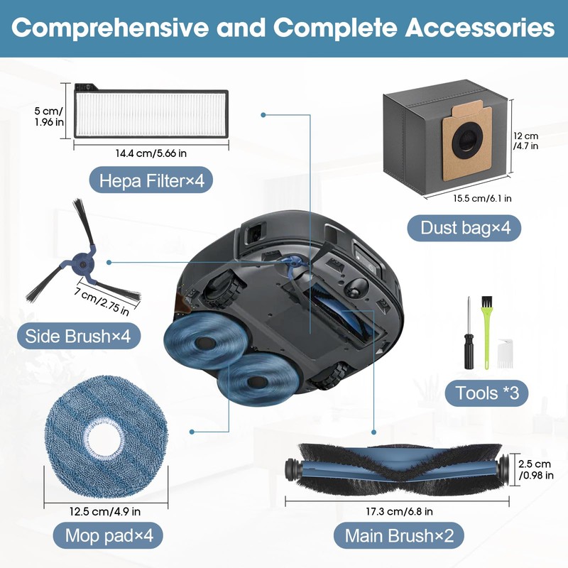 DrRobor 21 Stück Ersatzteile Zubehörset für Eufy X10 Pro Omni