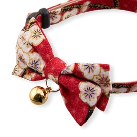 Hanami Bow Tie Cat Collar (Red) with bell safety breakaway soft lightweight for cats kitty kitten Japanese stylish pattern, No.1 Seller in Japan