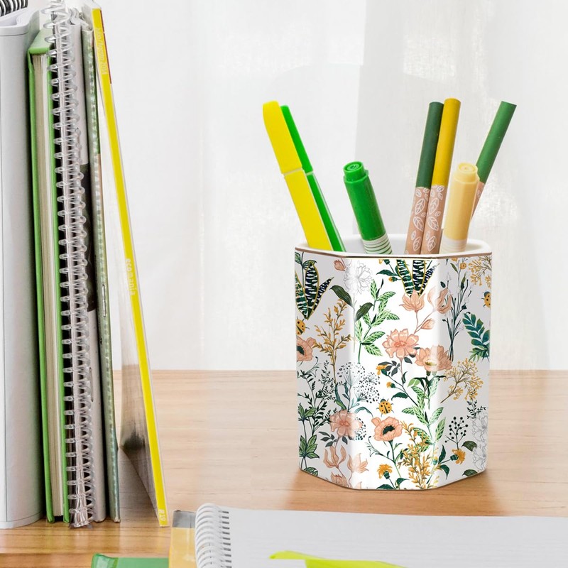 WAVEYU Cute Pen Holder for Desk, Ceramic Pencil Holder, Pen