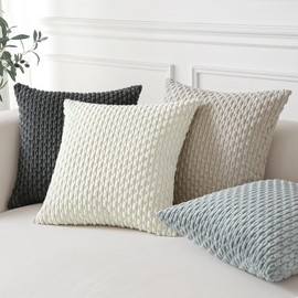 Sungeek Set of 4 Neutral Soft Corduroy Decorative Cushion Covers Boho Striped Throw Pillow Covers for Sofa Couch Living Room Patio Farmhouse Home Decor Pillow Cases 45x45cm