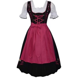 Edelweiss Creek Long 3-Pcs Black & Pink German Embroidered Oktoberfest Dirndl Dress 22 XXL