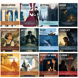 Arosche 11" x 14" Literary Elements Posters 12pc for Classroom Decor