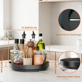 JANE EYRE Rotating Spice Rack Lazy Susan - 360° Rotating Metal Tray Organizer 32cm for Pantry Kitchen Furniture Bathroom Refrigerator Table Black