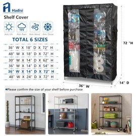 Hadisi Waterproof Shelf Cover,Heavy Duty Dustproof Storage Wire Shelving Unit Cover,Display Rack Cover with Zipper and Perspective Window(Black,Fits 36" W x 14" D x 72" H Shelf).