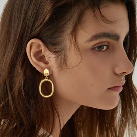 Gold Oval Circle Drop Earrings Gold Statement Earrings for Women