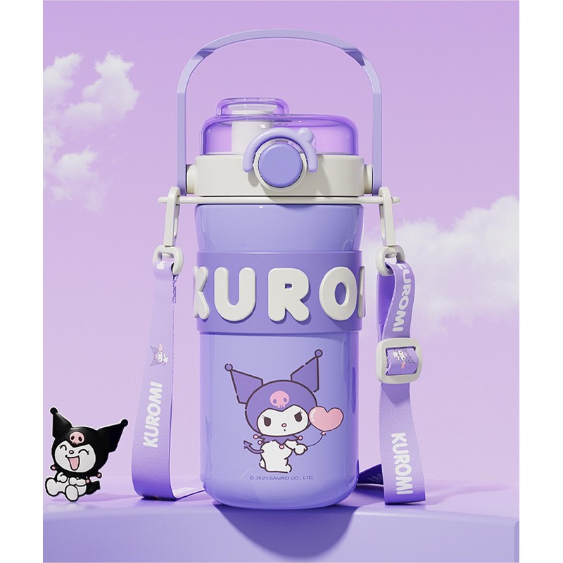 Kuromi Stainless Steel Insulated Water Bottle with Handle and Strap