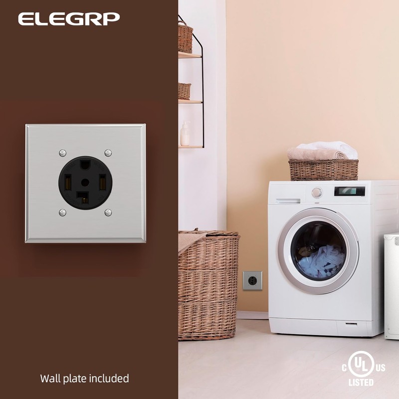 ELEGRP 30 Amps 125/250V Dryer Outlet, NEMA 14-30R Flush Mounting