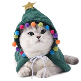 Pet Christmas Costume Pet Christmas Coat Costume Poncho Cape with Star and Pompoms Cute Christmas Scope Christmas Cat Clothes for Cats Dogs Puppies Kittens New Year Costume Green M