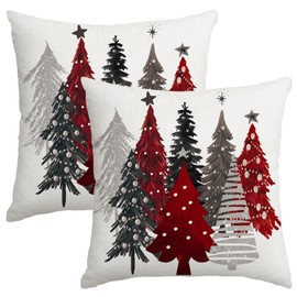 Artmag Christmas Tree Pillow Covers 16x16 Inch Set of 2, Decorative Farmhouse White Pillow Shams Cases Slipcovers for Home Couch Sofa Decorations