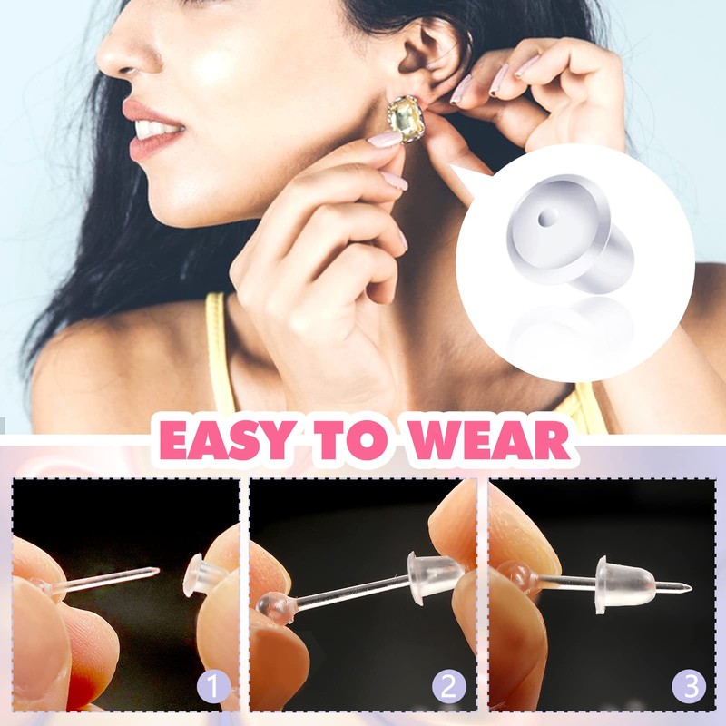 TOAOB 200 pcs Earring Backs Plastic Safety Backs Clear Rubber