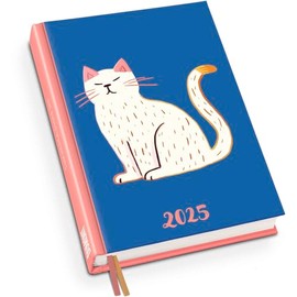Dumont Pocket Diary White Cat 2025, 11.3 x 16.3 cm, Diary with Weekly Calendar, Two Ribbon Bookmarks and Many Special Pages