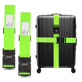 Pack of 2 Suitcase Strap, Suitcase Strap 5 x 200 cm Adjustable Luggage Straps Suitcase Straps Suitcase Strap with Combination Lock for Suitcase Luggage Travel Bag (Green)