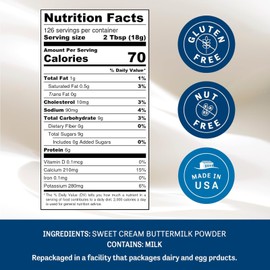 Judee's Gluten Free Buttermilk Powder - Shelf-Stable Bulk Powdered Buttermilk - Gluten Free Pancake & Cornbread Baking - Versatile Blend for Baking & Cooking - 5 lb Pouch