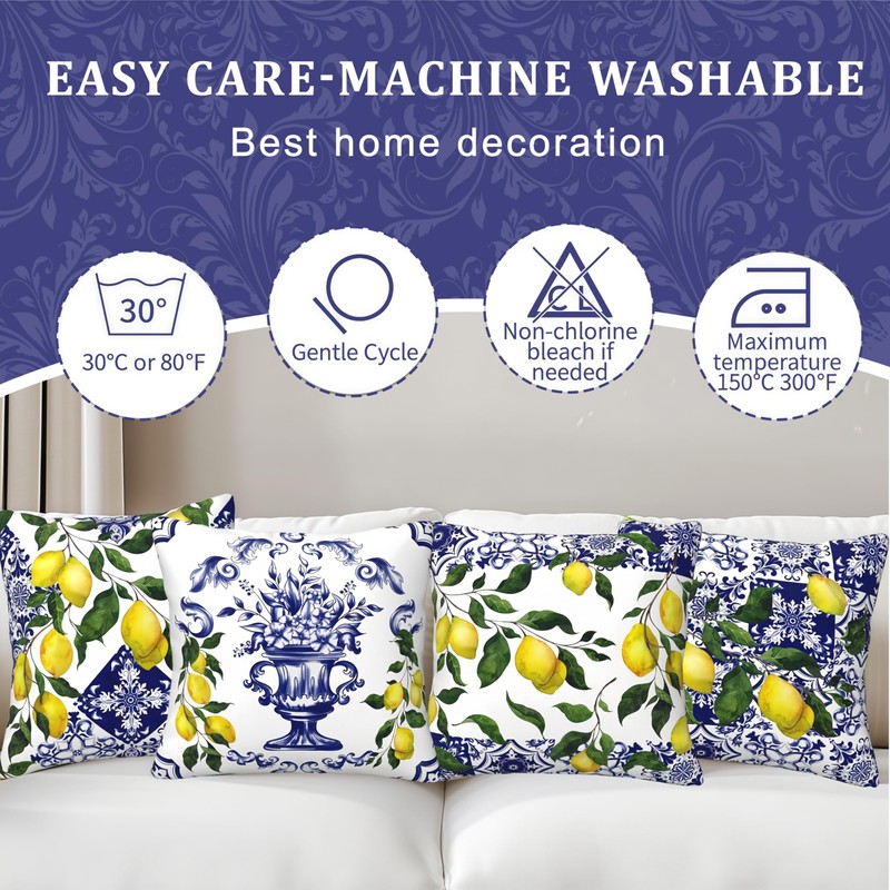 Shimmerz Pack of 4 Lemon Summer Throw Cushion Covers, 45