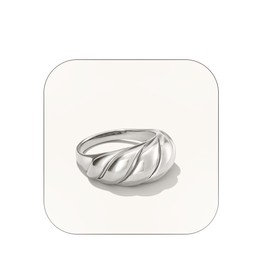 ALRNBY Gold/Silver Croissant Rings for Women Twisted Braided Gold Plated Chunky Ring for Men Girls Gifts (Silver, US7)
