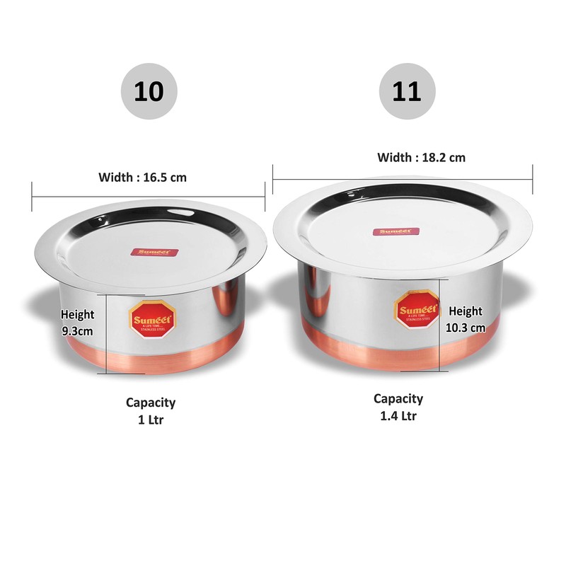Sumeet Stainless Steel Tope Set, 1 L, 1.4 L, 2