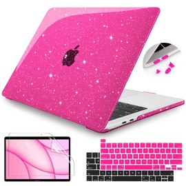 Teryeefi for MacBook Pro 13 inch Case M2 M1 A2338 A2251 A2289 A2159 A1989 A1708 A1706 (2016-2022 Release), Glitter Sparkly Plastic Hard Shell with Keyboard Cover & Screen Protector, Sparkly Pink