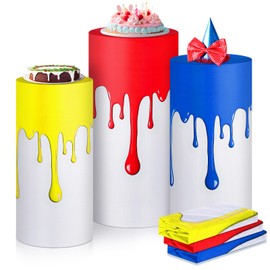 GlikCeil Set of 3 Paint Party Decorations Art Themed Cylinder Stand Covers Paint Splatter Party Supplies Back to School Decor Dessert Tables for Art Birthday Baby Shower