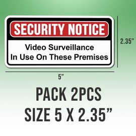 (2pcs) Security Notice Stickers Video Surveillance in Use in These Premises Cool Stickers Vinyl Size 5x2.35in