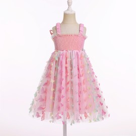 IBTOM CASTLE Birthday Dress Toddler Girls Butterfly Dress with Wing Spaghetti Straps Smocked Bodice Rainbow Gradient Tulle Princess Pageant Dance Tea Party Summer Photoshoot Sundress Pink 6-7 Years