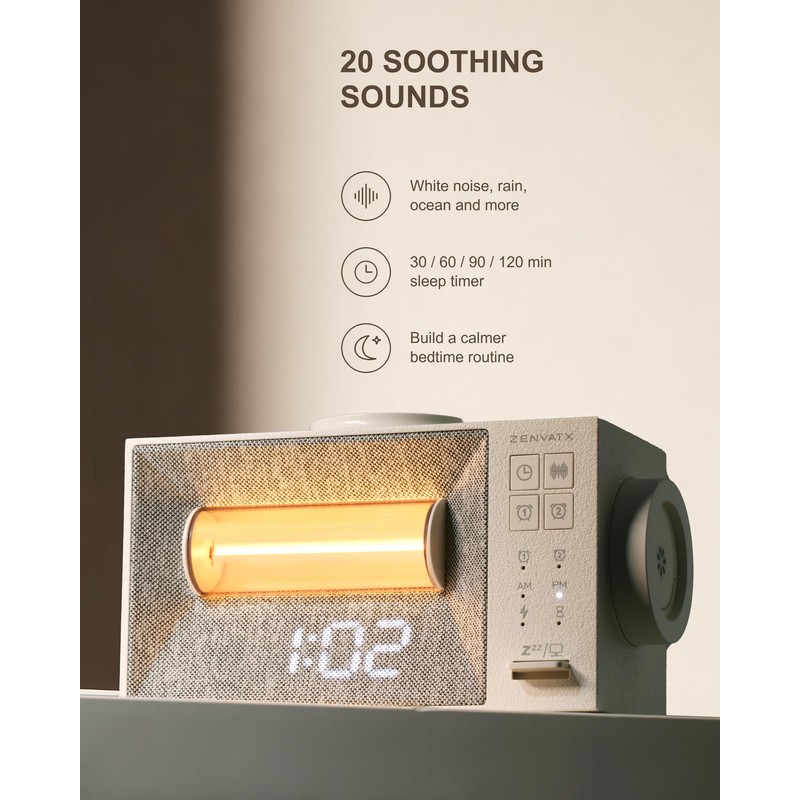 Sound Machine Alarm Clock with Wireless Charger for Bedroom, Hotel