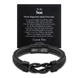 VGWON Son Bracelet from Mum, Son Gifts, To My Son Bracelet, Mens Leather Bracelet for Son Birthday Christmas Gifts, Braided Leather Infinity Bracelets Lettering, Gifts for Teenage Boys
