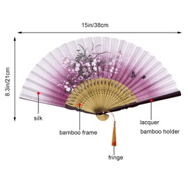 Wobe Grassflowers 8.27"(21cm) Folding Hand Held Fans - with a Fabric Sleeve for Protection for Gifts - Chinese/Japanese Vintage Retro Style Handheld Folding Fan (Red)