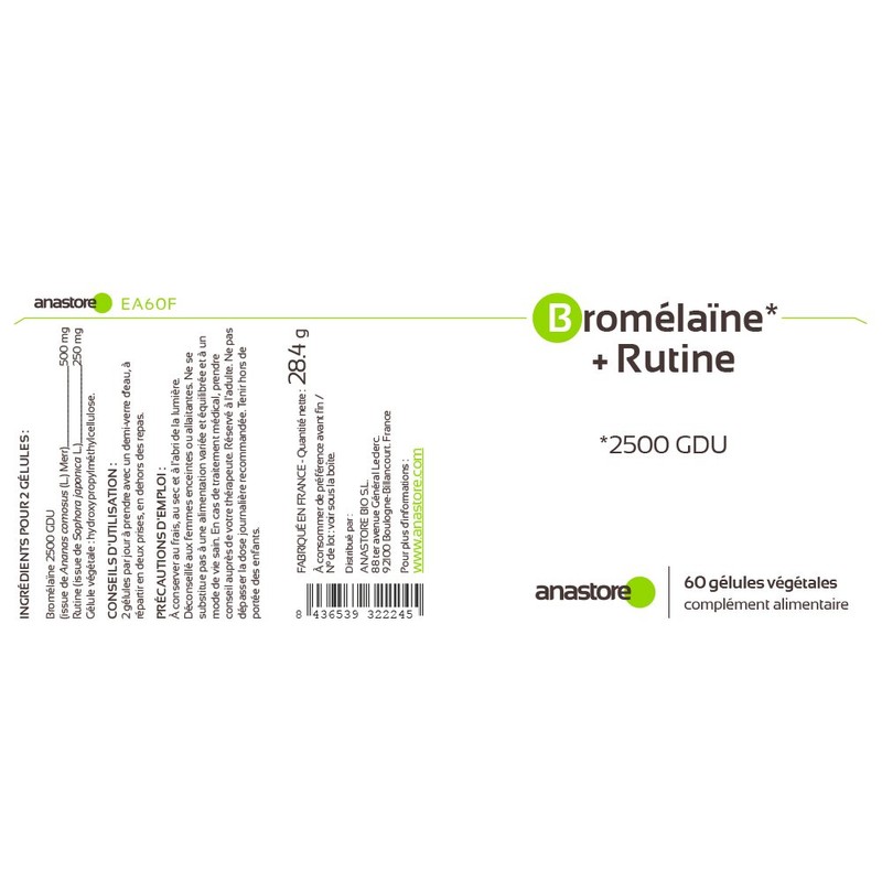 Bromélaïne + Rutin * 375 mg/60 Capsules * Anti-inflammatory Antioxidants