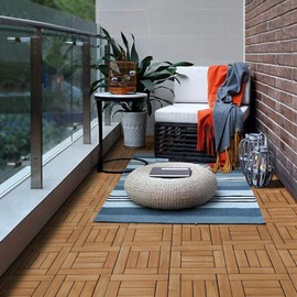 Topeakmart 27PCS Patio Deck Tiles Interlocking Wood Decking Floor Tiles 12 x 12in Natural Wood for Outdoor & Indoor Patio Garden Deck Poolside