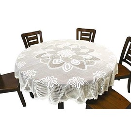 GEFEII White Lace Tablecloth Crochet Table Linen Round Tablecloths for Kitchen Dinner Wedding Party Banquet Decoration 70 Inch