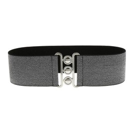 Fashiongen Gloria, Women's Wide Elastic Belt, Made in France. - Black with lurex silver (silver buckle)