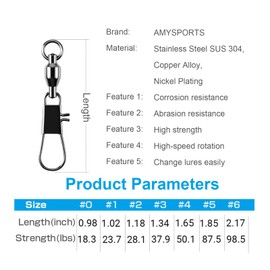 AMYSPORTS Steel Stainless Snap Swivels Saltwater Ball Bearing Fishing Swivel Lure Connector Barrel Swivels Fishing Tackle Black Nickel, 25pcs, 28.1lbs